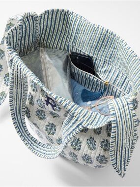 NEW mark and Graham BLOCK PRINT QUILTED TIE TOTE